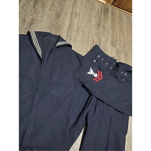 Vintage Military Wool USS Ranger Enlisted Top and Pants Navy Wool Wide Leg Sz 30 - Picture 3 of 15